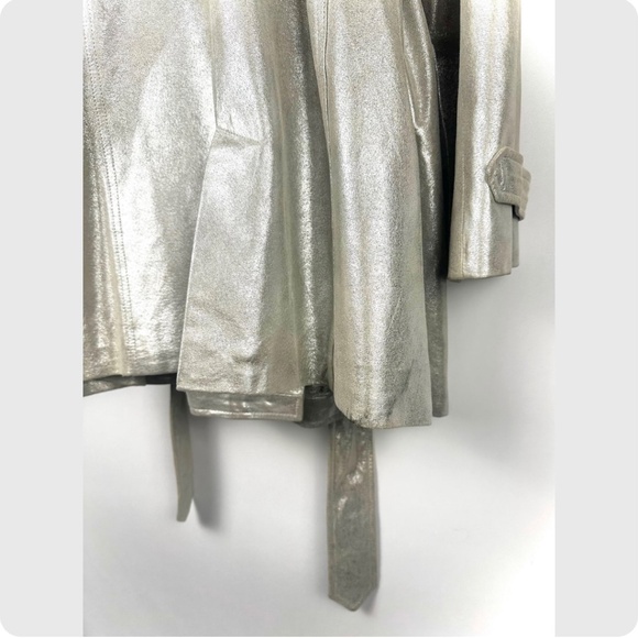 Vintage 2000’s ‘Chico’s’ Suede Belted Leather Jacket Trench Coat in Silver - L - Picture 8 of 9
